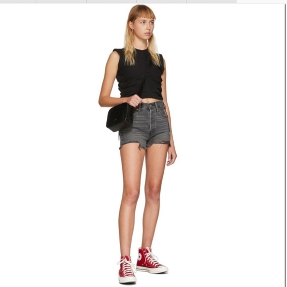 LEVI’S 501 DISTRESSED GRAY JEANS SHORTS - Picture 1 of 11